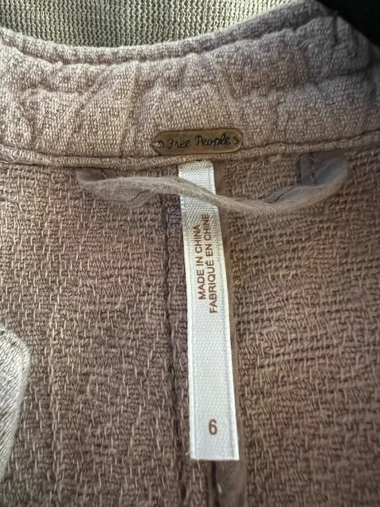 Free People Military Ruffles Hem Long Sleeve- Taupe & Cream - Picture 3 of 8